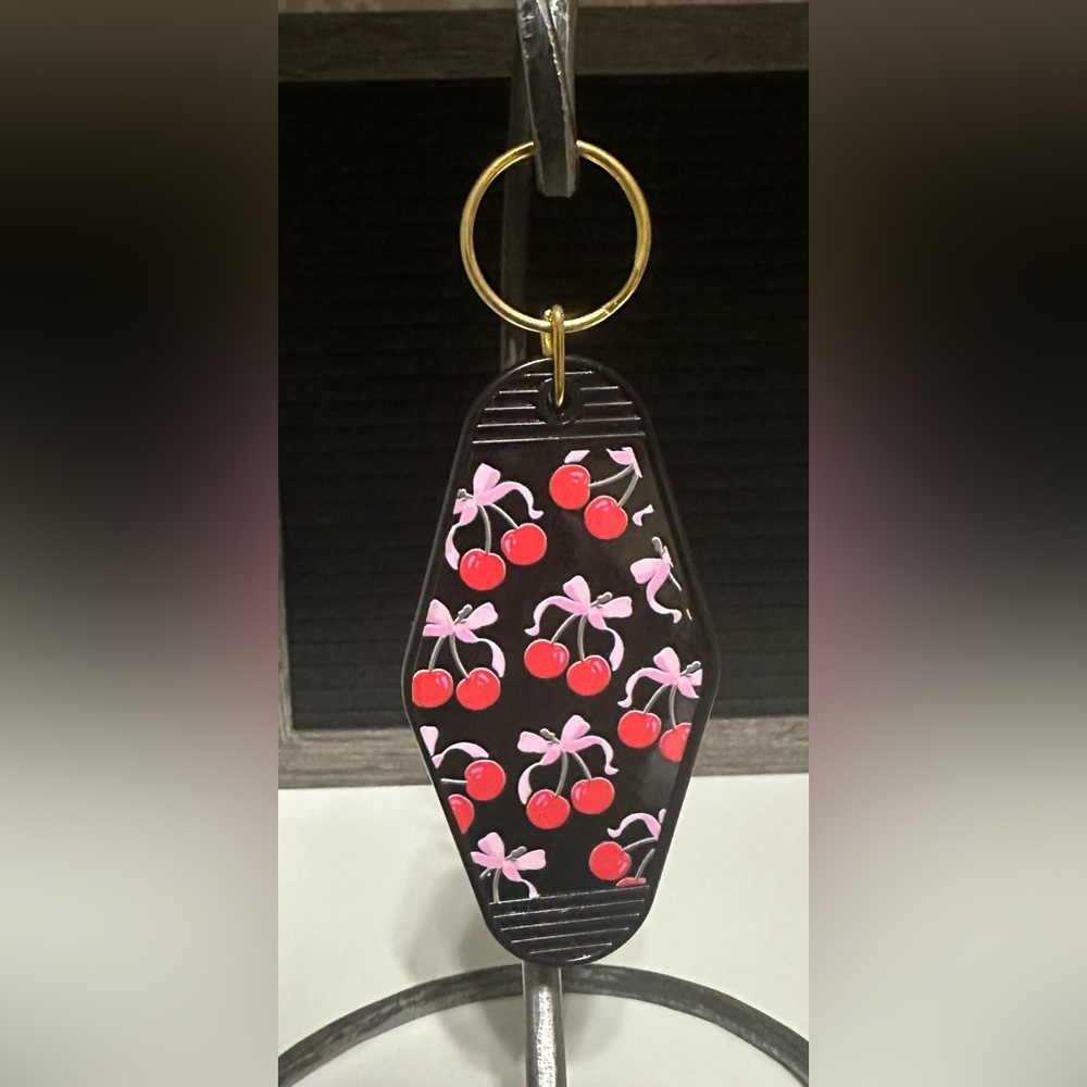 Cherry Keychain with Pink Bows